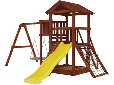 Детская площадка Савушка Мастер-2 с качелями &quot;Гнездо&quot; 1 метр Махагон
