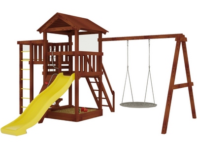 Детская игровая площадка Мастер-3 с качелями &quot;Гнездо&quot; 1 метр Махагон