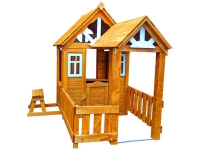 Детский игровой домик Лучик с верандой и скамейкой