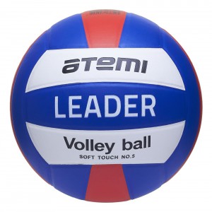 Мяч волейбольный Atemi LEADER, PVC ламинированный, 18 п., сине/бел/крас, клееный, окруж 65-67