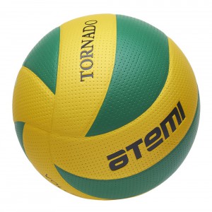 Мяч волейбольный Atemi TORNADO, синтетическая кожа PVC, желт-зел, 8 п, клееный, окруж 65-67